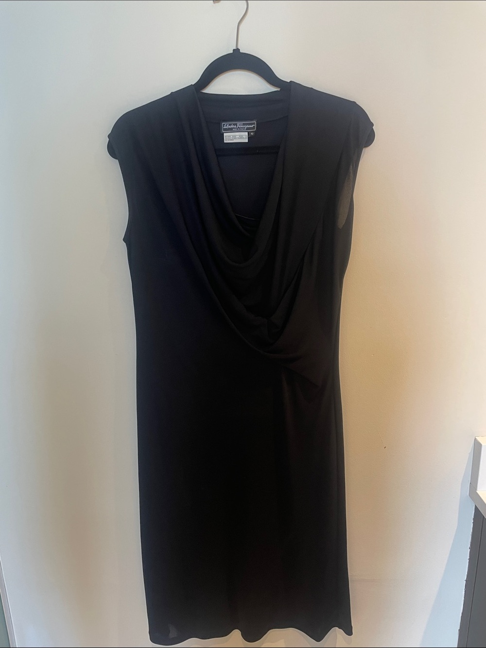 Salvatore Ferragamo Black Sleeveless Draped Midi Dress